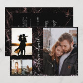 4 Foto's Grid Gold Shining Glitter Script Weddensc Kaart (Voorkant / Achterkant)