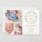 4 Foto's Groene Florale Gouden Dank Je Wel Baby Ge Aankondiging (Voorkant)