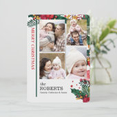 4 foto's Holly en bessen Kerstmis Feestdagenkaart (Staand voorkant)