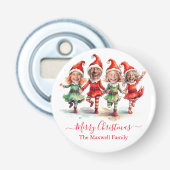 4 foto's kerst elven button flesopener (Voorkant)