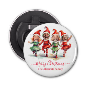 4 foto's kerst elven button flesopener