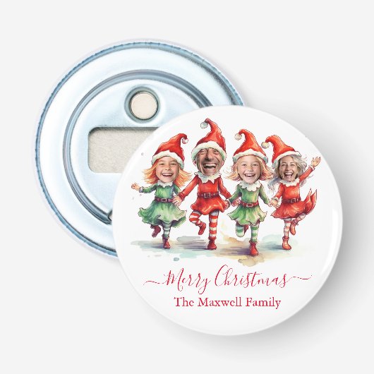 4 foto's kerst elven button flesopener (Voorkant)