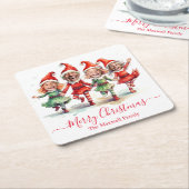 4 foto's kerst elven kartonnen onderzetters (Schuin)