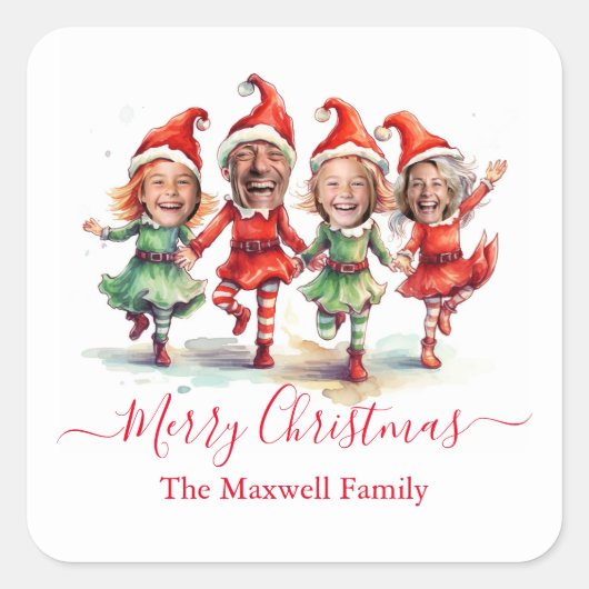 4 foto's kerst elven vierkante sticker (Voorkant)
