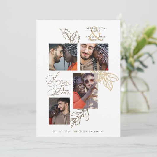 4 Foto's Lijst voor botanische vertakkingen Save The Date (Staand voorkant)