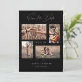 4 Foto's Modern Collage Wedding Wimshical Script Save The Date (Staand voorkant)