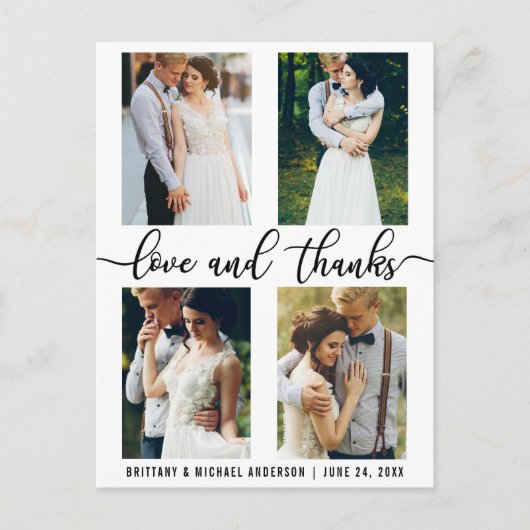 4 Foto's Modern Trouwliefde en Dank Script Briefkaart (Voorkant)
