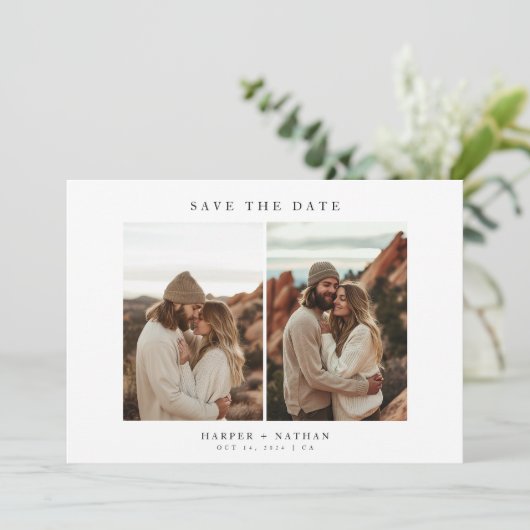 4 foto's Moderne Boho bruiloft QR-code Save The Date (Staand voorkant)