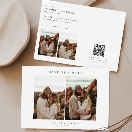 4 Foto's Moderne Boho Bruiloft QR Code Save The Date