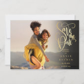 4 Foto's Moderne Elegante Gouden Schrift Save The Date (Voorkant)
