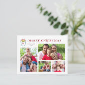 4 Foto's Monogrammed Crest Christmas Feestdagenkaart (Staand voorkant)