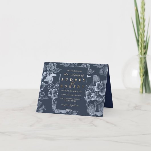 4 foto's Navy Blue en Golden Floral bruiloft (Achterkant)