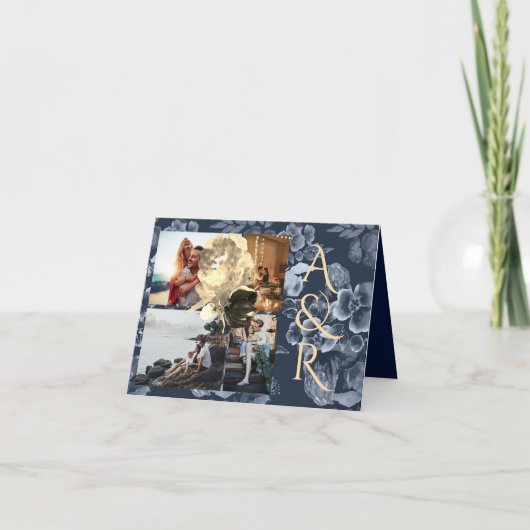 4 foto's Navy Blue en Golden Floral bruiloft (Voorkant)