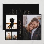 4 Foto's Net Black Gold Script Weddenschap Kaart (Voorkant / Achterkant)
