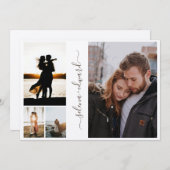 4 Foto's Net Metallic Silver Script Weddenschap Kaart (Voorkant / Achterkant)