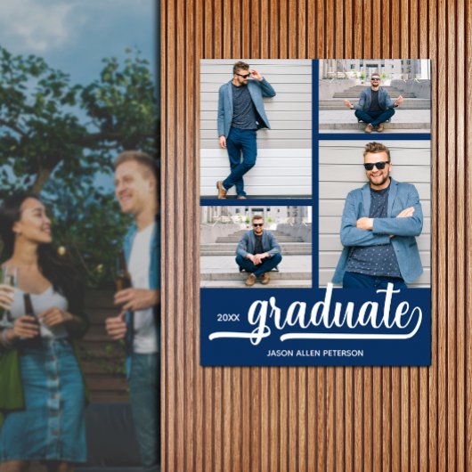 4 foto's op blauw Afstuderen Poster