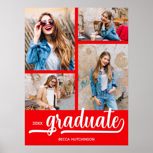 4 foto's op rood Afstuderen Poster (Voorkant)