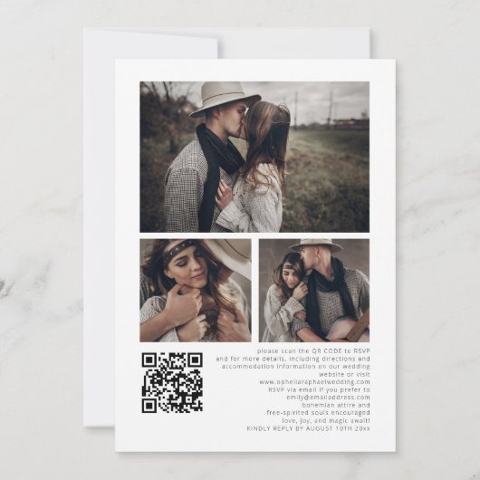 4 Foto's Overlay QR Code Boheemse bruiloft Kaart (Achterkant)
