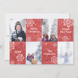 4 foto's rode glitter achtergrond - kerstkaart kaart