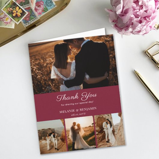 4 foto's Roos Roze Romantische Bloem Dank u kaart