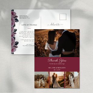 4 Foto's Roze Romantische Bloemen Bedankkaart Briefkaart