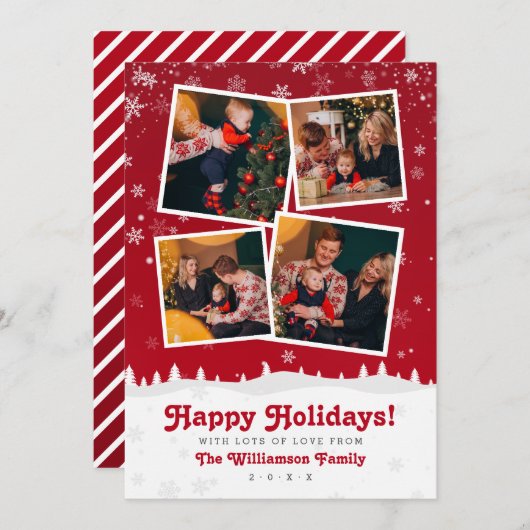 4 foto's | Schattigee rode en witte kerstbomen en  Kaart (Voorkant / Achterkant)