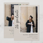 4 foto's script neutraal 2025 diploma uitnodiginge kaart (Voorkant / Achterkant)