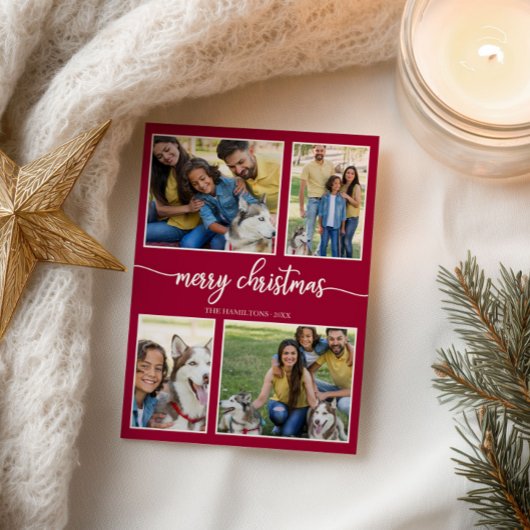 4 Foto's Simple Collage Holiday Merry Kerstmis Briefkaart