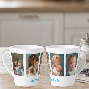 4 foto's tekst toevoegen wit blauw latte mok