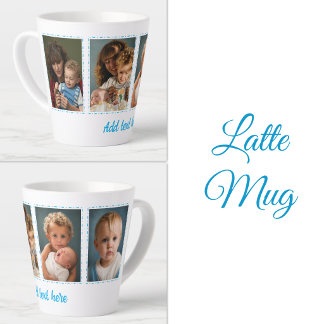4 foto's tekst toevoegen wit blauw latte mok