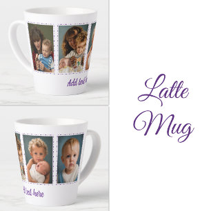 4 foto's tekst toevoegen wit paars latte mok