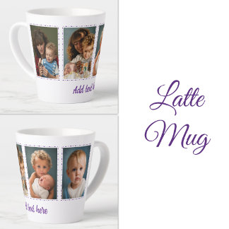 4 foto's tekst toevoegen wit paars latte mok