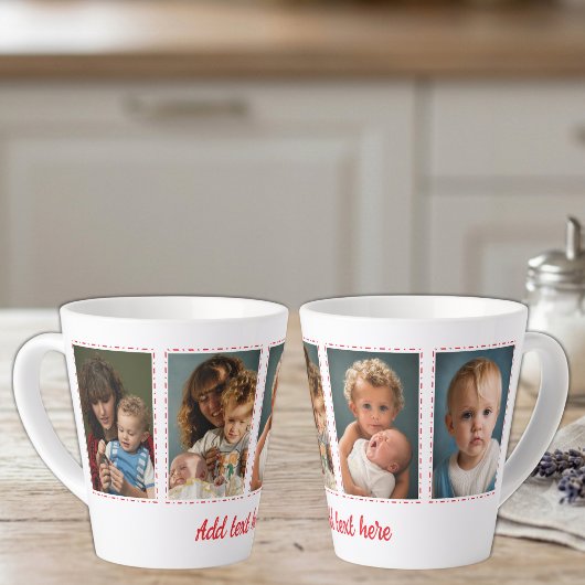 4 foto's tekst toevoegen wit rood latte mok