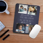 4 foto's Vaderdag hou van je papa kalkbord Muismat<br><div class="desc">Aangepaste foto foto foto's, collage muispad met witte doedels en een gepersonaliseerde casual "Hou van je, papa, je bent het beste!" typografische script boven een donkermiddernacht blauw krijtbordachtergrond. Het kan een schattig gepersonaliseerd cadeau zijn voor je vader of opa op Vaderdag, dag van opa, verjaardag, Kerstmis of een andere gelegenheid....</div>