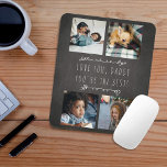 4 foto's Vaderdag hou van je papa kalkbord Muismat<br><div class="desc">Aangepaste foto-raster-collage-muispad met witte doedels en een gepersonaliseerd casual "Hou van je,  papa,  je bent het beste!"-typografische script op een donkergrijze achtergrond.            Het kan een schattig gepersonaliseerd cadeau zijn voor je vader of opa op Vaderdag,  dag van opa,  verjaardag,  Kerstmis of een andere gelegenheid.</div>