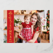 4 foto's Vrolijk kerstrood goud Folie Feestdagenkaart (Voorkant)