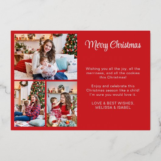 4 foto's Vrolijk kerstrood goud Folie Feestdagenkaart (Achterkant)