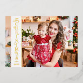 4 foto's Vrolijk kerstwit goud Folie Feestdagenkaart (Voorkant)