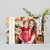4 foto's Vrolijk kerstwit goud Folie Feestdagenkaart (Staand Voorkant)