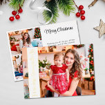 4 foto's Vrolijk kerstwit goud Folie Feestdagenkaart<br><div class="desc">Een moderne kerstkaart met een volledig aftapbare,  aanpasbare foto aan de voorzijde met een witte verticale bedekking aan de linkerkant,  waarop de tekst "Vrolijk kerstfeest" in echte gouden folie wordt benadrukt. U kunt drie meer van uw favoriete familiefoto's en uw persoonlijk groetbericht op de achterzijde van de kaart uploaden.</div>