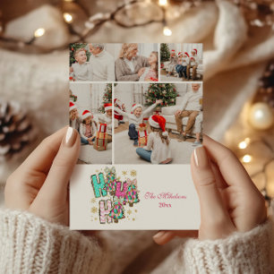 4 Foto's Whimsical Ho Ho Ho Kerst Familie Feestdagenkaart