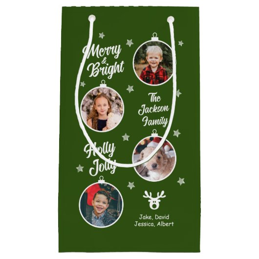 4 Foto's White Kerstsierents Green Klein Cadeauzakje (Voorkant)