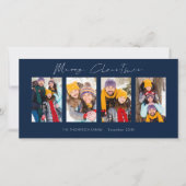 4 Foto's Wit Script Marine Blauw Vrolijk Kerstfees Feestdagenkaart (Voorkant)
