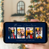 4 Foto's Wit Script Marine Blauw Vrolijk Kerstfees Feestdagenkaart
