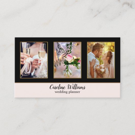 4 Foto's zwarte gouden bruiloft Visitekaartje (Voorkant)