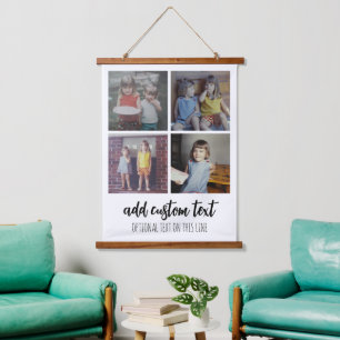 4 Fotosamenstelling - familietekst onderaan - wit Hangend Wandkleed
