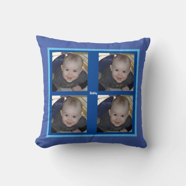 4 Fotosjabloon Baby Boy Kinder Blue Gift Throw Kussen (Voorkant)