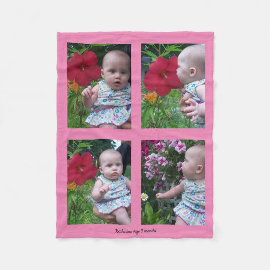 4 Fotosjabloon in roze Baby blikvanger Fleece Deken (Voorkant)