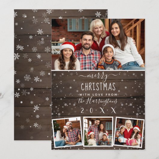 4 Fotosneeuw en  hout — kerst met fijne kerst Kaart (Voorkant / Achterkant)