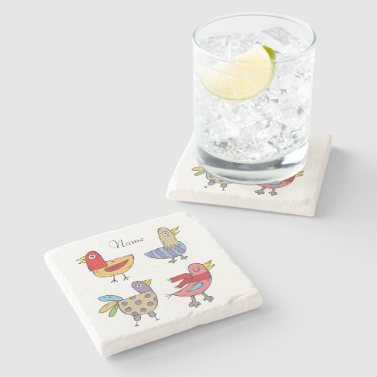 4 Funny Birds Thunder_Cove Stenen Onderzetter (Zijkant)